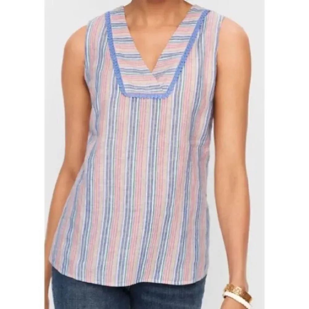 Talbots Multicolor Striped Linen Cotton Blend Shell Top Sz LP Blogger Favorite